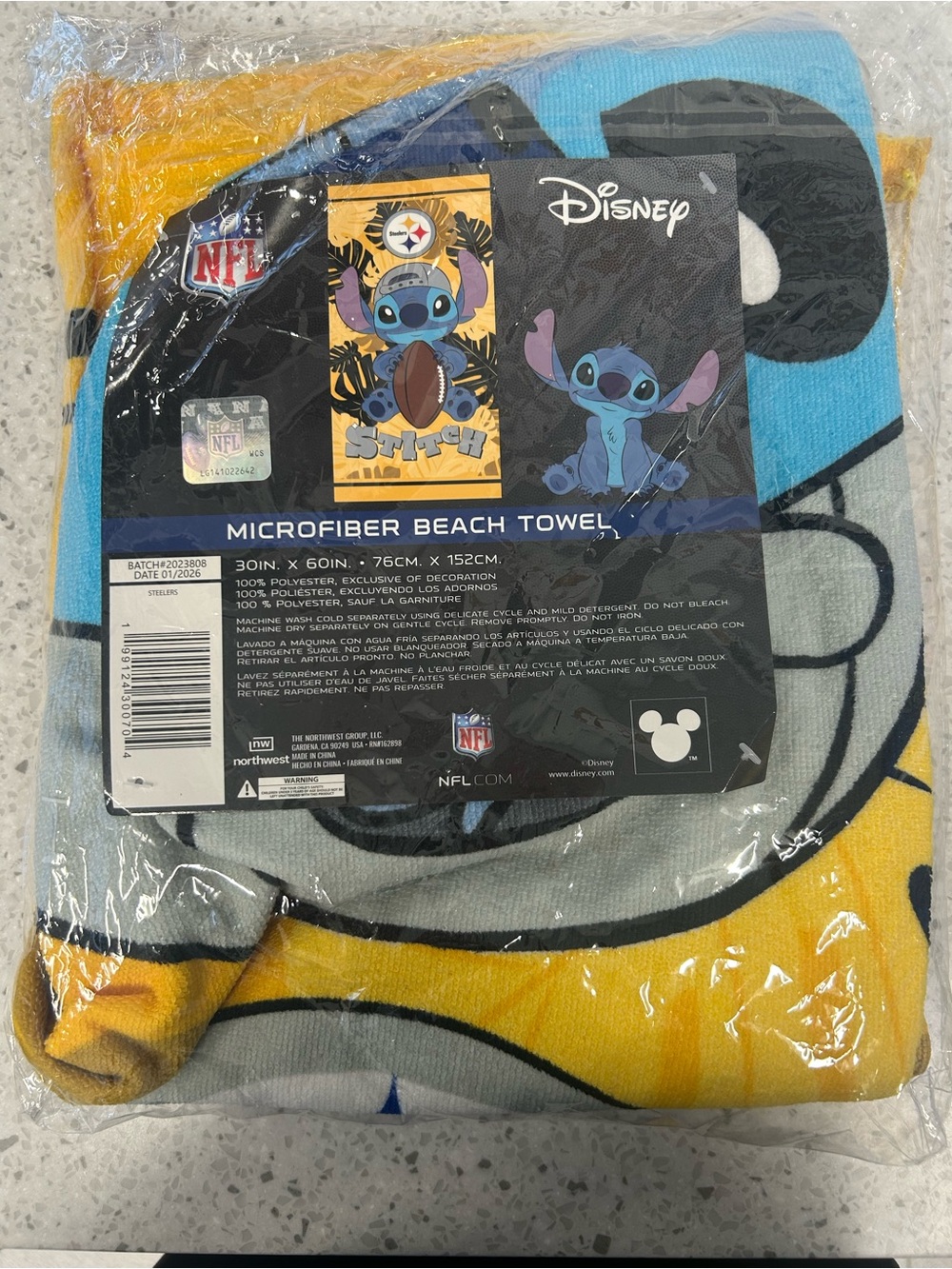 Disney Stitch NFL Steelers Microfiber Beach Towel